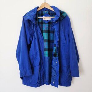 Vintage Pacific Trail Blue Jacket Plaid Flannel Lining Removable Hood Mens Small